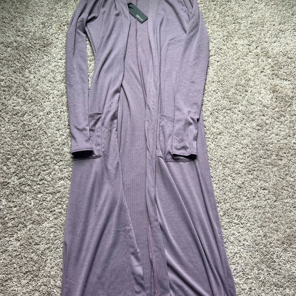 Purple Long Open Cardigan